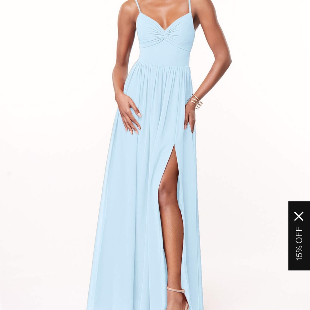 Azazie Zeya bridesmaid dress sky blue. Size 4/6 one strap is broke but can sewn